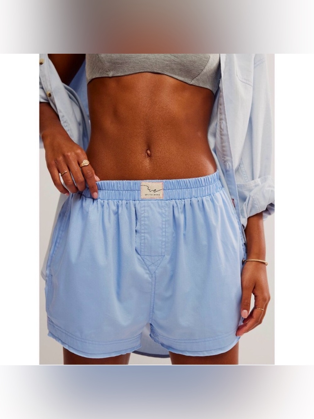 FREE PEOPLE Intimately We The Free Day To Day Solid Boxers Placid Blue